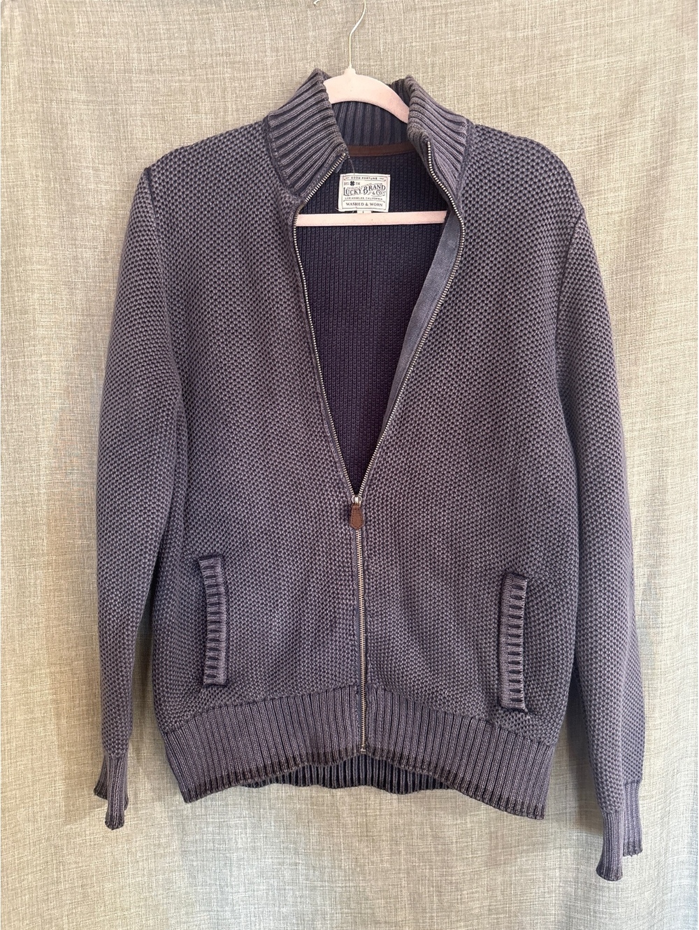 Lucky Brand Washed & Worn Full Zip Sweater Jacket